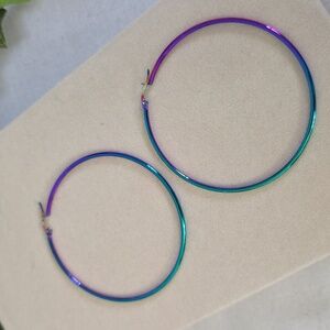 Large Stainless Steel Hoop Earrings Iridescent Rainbow
